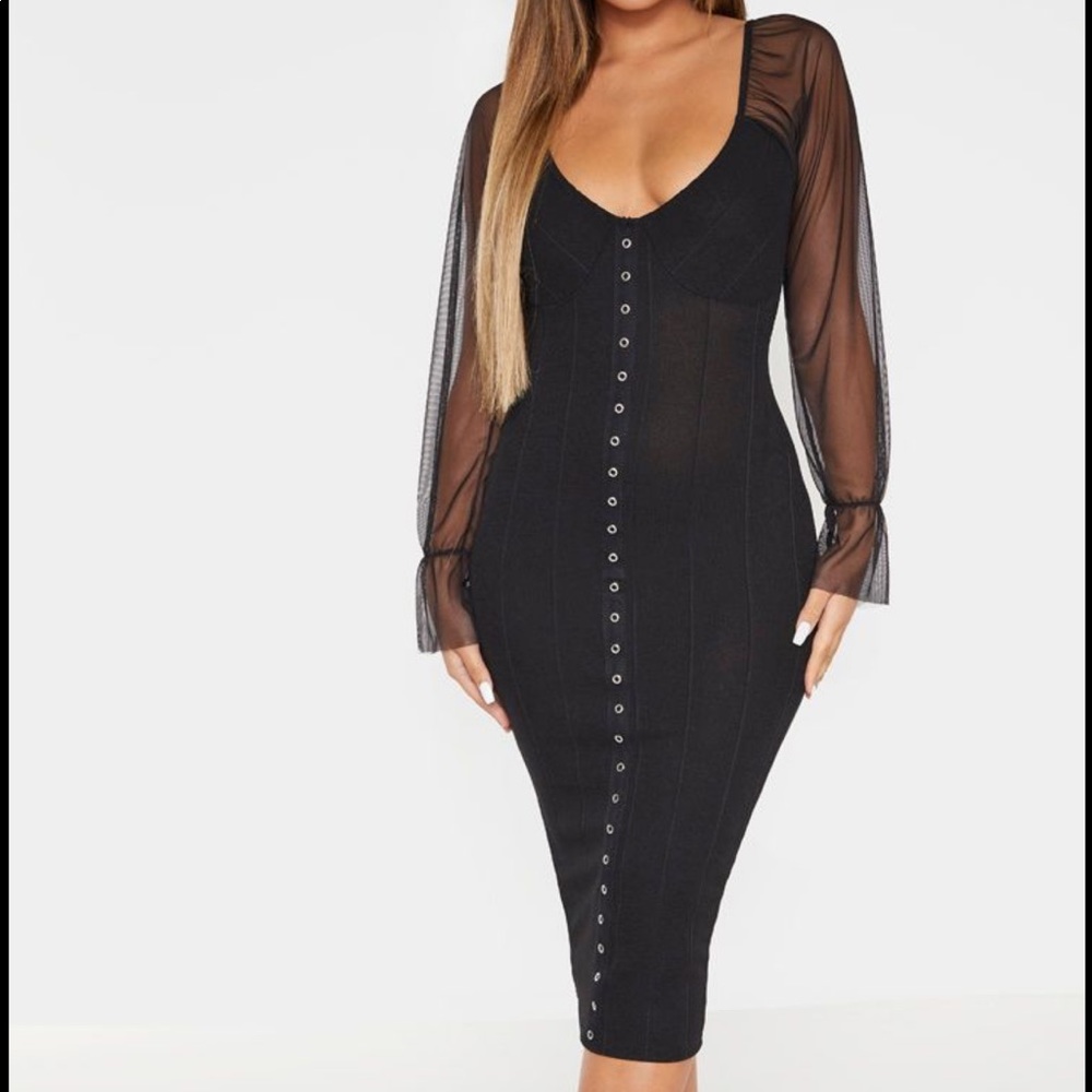 New with tags Black Mesh Sleeve Midi Dress